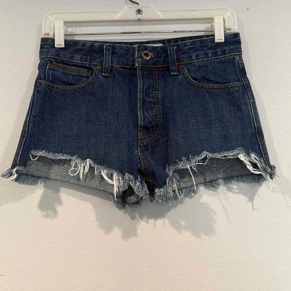 Free People High Rise Blue Distressed Jean Shorts Classic Denim - Size 25